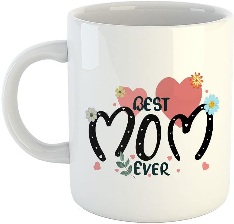 مج للقهوة من السيراميك بطبعة عبارة "Best Mom Hearts" للتقديم في عيد الأم - Image 1