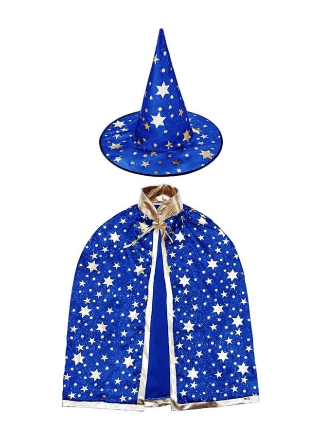 Newland Wizard Cape With Hat, Halloween Kids Costumes, Witch Cape For 3-12 Years Children, Halloween Props (Blue)  - Image 1
