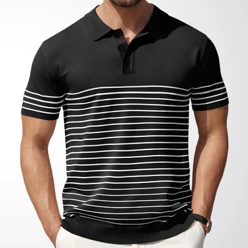 Men's Knitted Polo Shirt Short Sleeve Turn-Down Collar Casual Top - Image 2