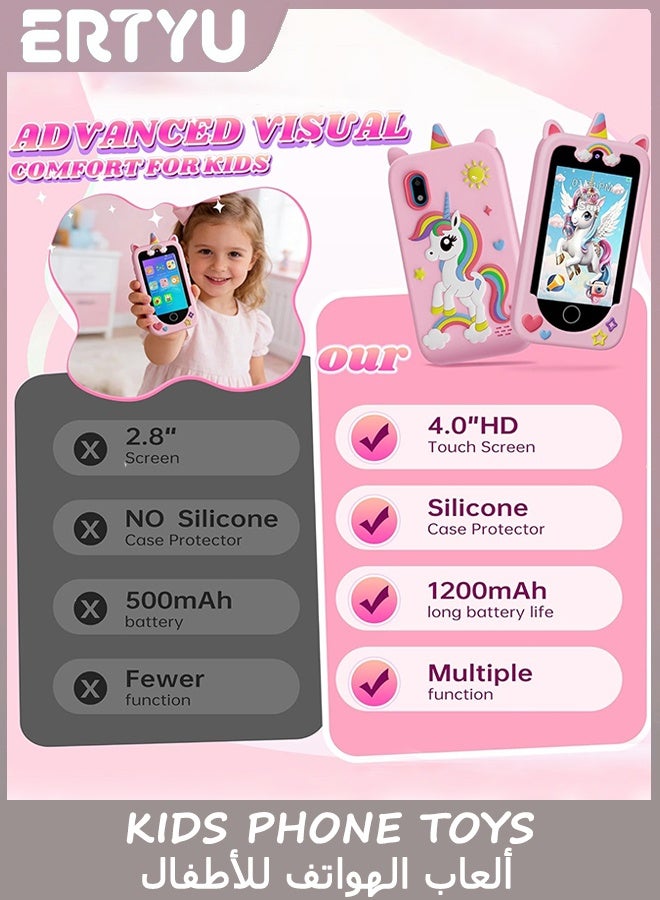 ERTYU Kids Phone Toys for Girls Ages 3-7 with 4" Touchscreen,Toddler Mini Phone for Kids Learning Play Toy Phone with Dual Camera,Game,Music Player Gifts for Girls Birthday,Travel,Christmas - Image 5
