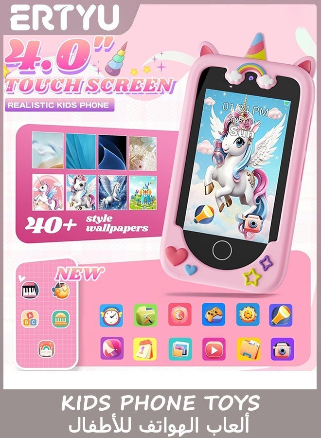 ERTYU Kids Phone Toys for Girls Ages 3-7 with 4" Touchscreen,Toddler Mini Phone for Kids Learning Play Toy Phone with Dual Camera,Game,Music Player Gifts for Girls Birthday,Travel,Christmas - Image 3