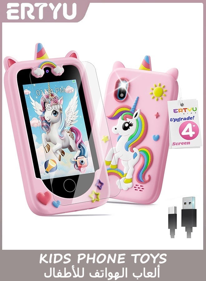 ERTYU Kids Phone Toys for Girls Ages 3-7 with 4" Touchscreen,Toddler Mini Phone for Kids Learning Play Toy Phone with Dual Camera,Game,Music Player Gifts for Girls Birthday,Travel,Christmas - Image 1