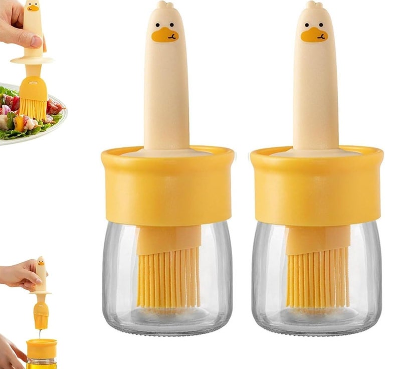 ASHGUJ Silicone Brush Oil Dispenser Bottle Duck Oil Spatula for Cooking Frying Baking Glass Oil Brush for BBQ Air Fryer Pack of 2Multicolor 