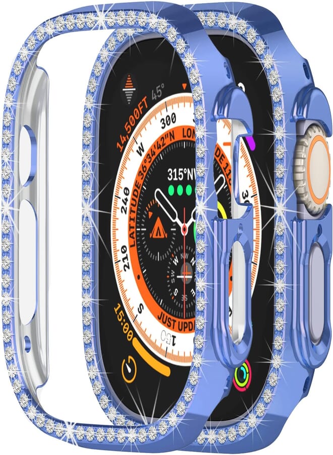Yrzper Compatible with Apple Watch Ultra 2 /Apple Watch Ultra 49mm Bling Diamond Case PC Bumper Protective Cases Women Girls Crystal Shining Rhinestone Cases Smartwatch Accessories Case (Blue)