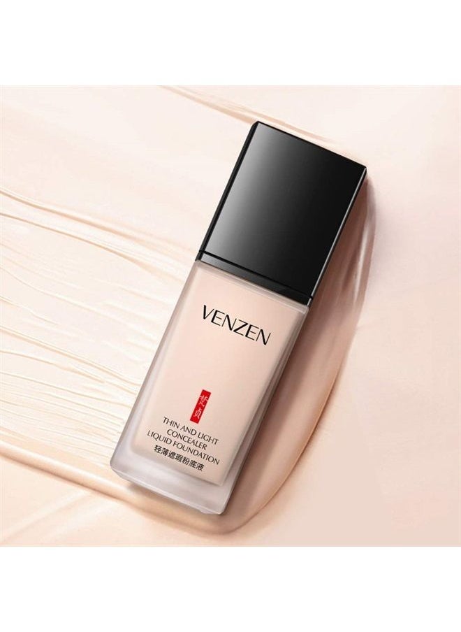 Thin Light Concealer Liquid Foundation Waterproof Moisturizing Clear Naked Natural Long-Lasting Soft Texture Rubber Ring Delicate Colors (#01 NATURAL (6761))