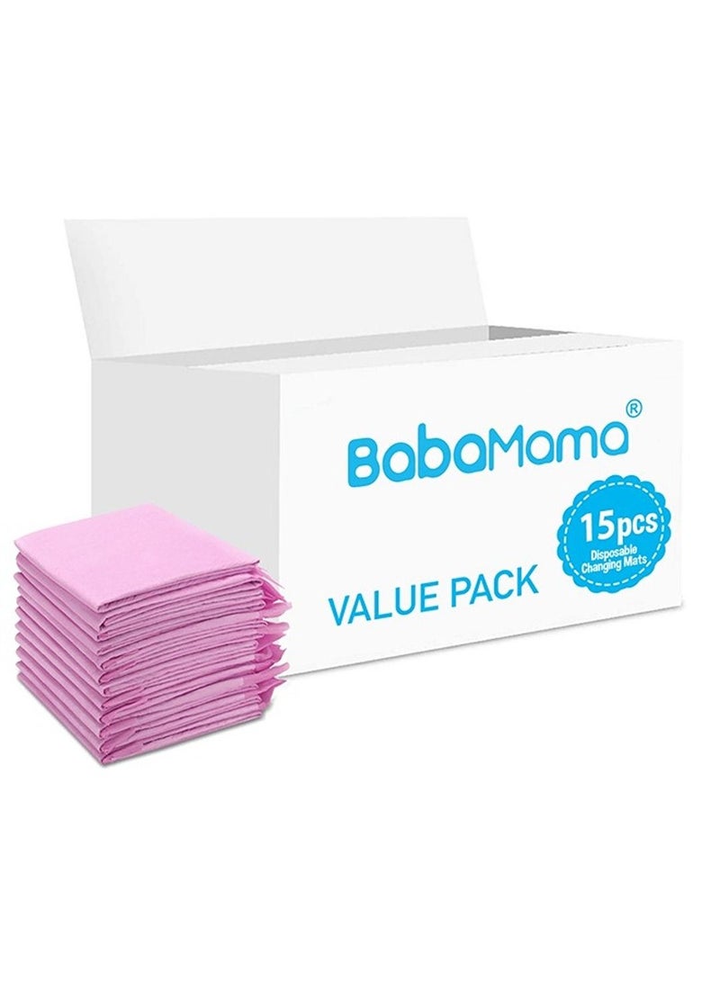 Babamama Disposable Changing Mats, 15 Counts, Soft Waterproof Mat, Portable Leak Proof Changing Mat, New Mom Leak-Proof Under pad, Mattress Table Protector Pad - Image 1