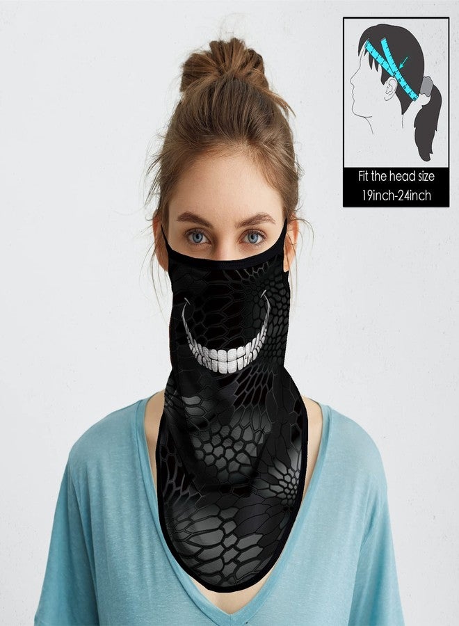 أوباكل قناع وجه أوباكل باندانا مع حلقات للأذن، قناع للرقبة، وشاح، غطاء للوجه للرجال والنساء (ابتسامة أسنان بيضاء) - Image 4