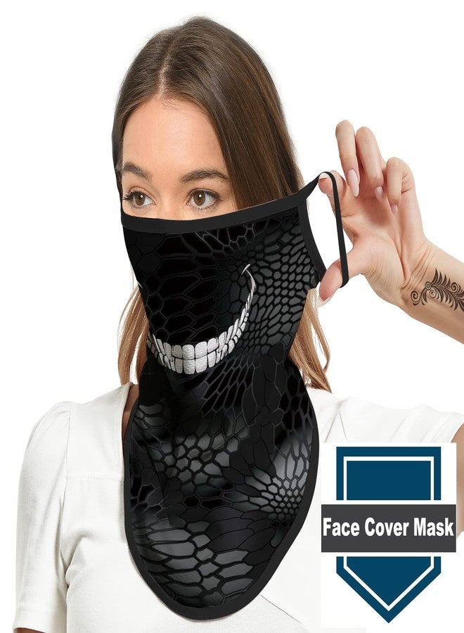 أوباكل قناع وجه أوباكل باندانا مع حلقات للأذن، قناع للرقبة، وشاح، غطاء للوجه للرجال والنساء (ابتسامة أسنان بيضاء) - Image 3