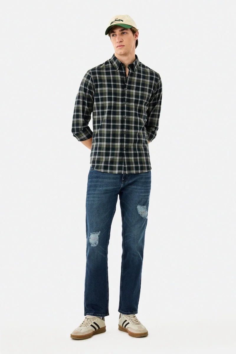 سنيتش قميص كاروهات قطن % بقصة ضيقة