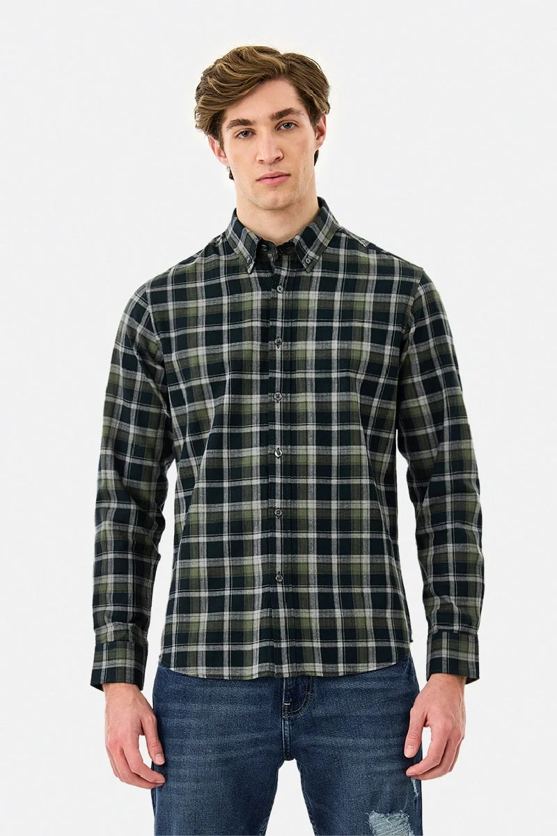 سنيتش قميص كاروهات قطن % بقصة ضيقة