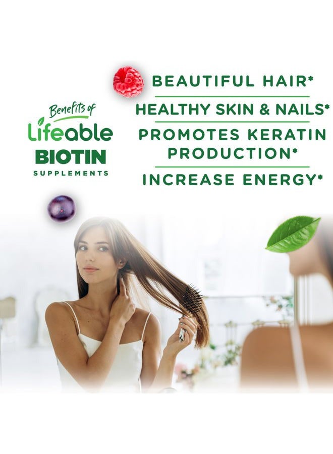 Lifeable Biotin Gummies | 10,000mcg | Great Tasting Hair Skin and Nails Gummies | GMO-Free Vegan Biotin Supplement | Hair Skin and Nails Vitamins for Women | 90 Gummies - Image 3