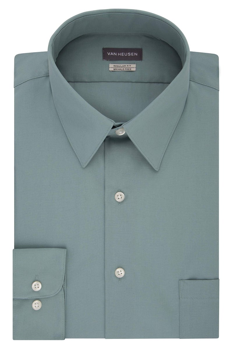 Van Heusen Men's Dress Shirt Regular Fit Poplin Solid, Ocean Mist, 18.5" Neck 32"-33" Sleeve - Image 3