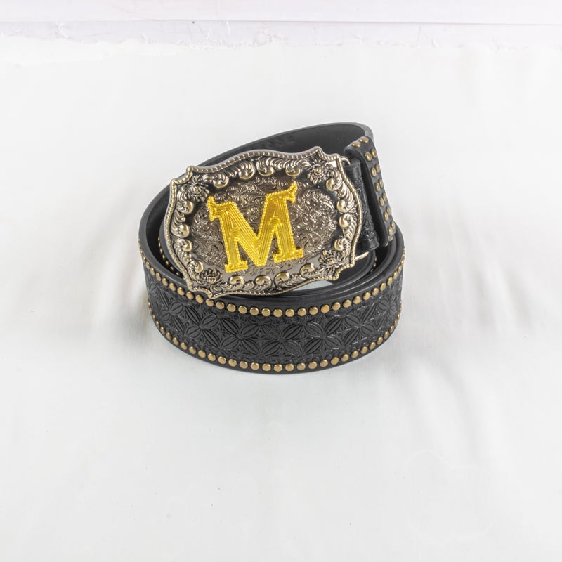 حزام وسط جلد أسود للجنسين حرف M