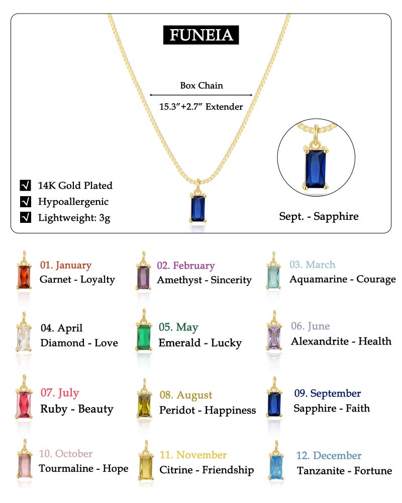 FUNEIA September Necklaces for Women Gold Color Plated Emerald Birthstone Necklace for Women Mothers Dainty Gold Color Necklace Blue Green Cubic Zirconia Pendant Necklace Birthday Gifts Jewelry - Image 5