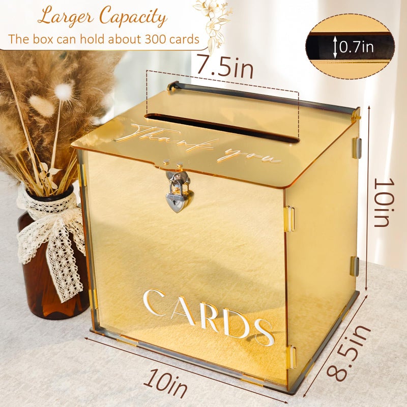 SOFARKKT Metallic Gold Mirror Acrylic Wedding Card Box with Slot & Lock, Classy Wedding Card Boxes for Reception, Large Money Gift Cards Box for Party Engagement Birthday Graduation Table Decor - Image 2