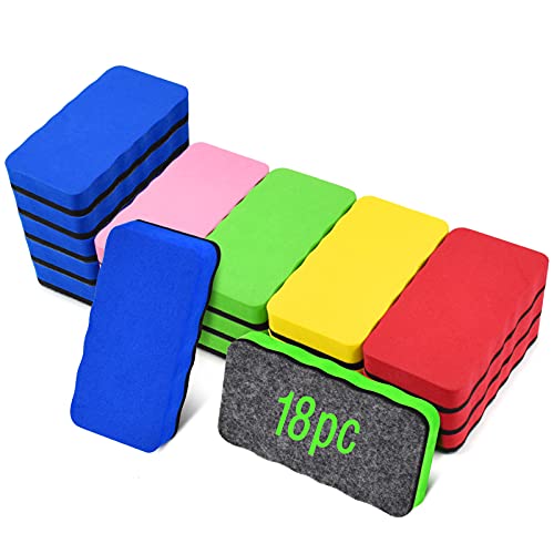 EEOYU Dry Erase Erasers, Eeoyu 18 Pack Magnetic Whiteboard Dry Erasers Chalkboard Cleaner Wiper for Kids and Classroom Teacher Supplies Home and Office, 5 Colors - Image 1