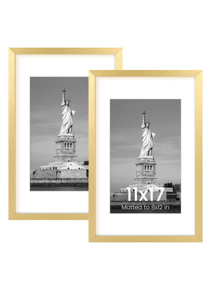 ENJOYBASICS ENJOYBASICS 11x17 Picture Frame Display Poster 8x12 with Mat or 11 x 17 Without Wall Gallery Photo Frames Gold 2 Pack 