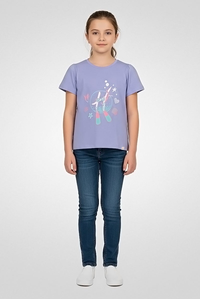 Hamleys Kids Girl Short Sleeve Graphic Print T-Shirt, Purple - Image 1