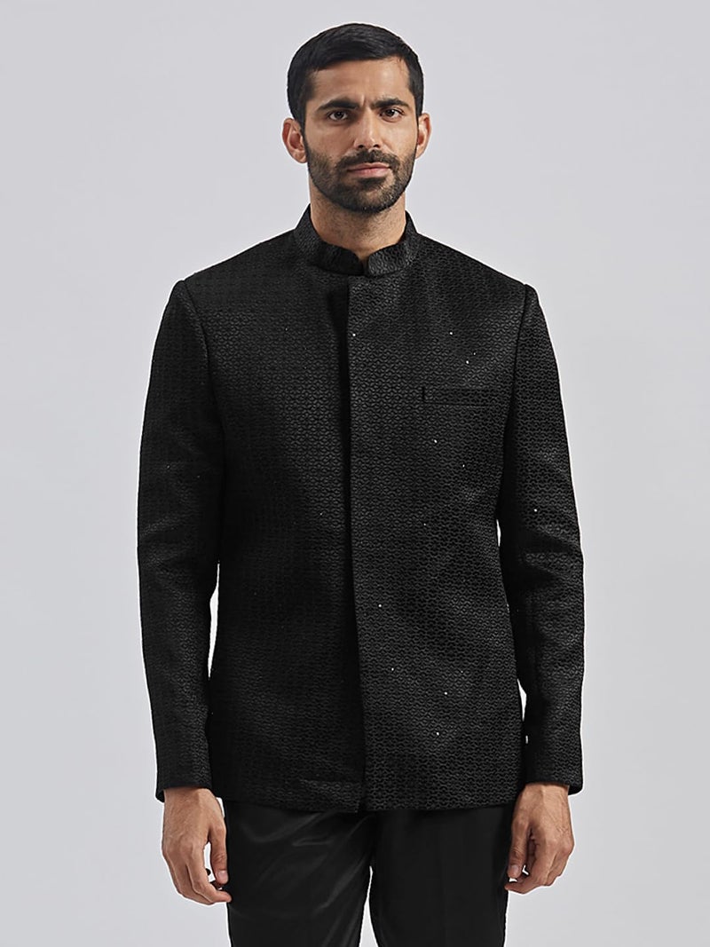 VASTRAMAY Men's Black Silk Blend Jodhpuri, Silk Blend Sequinced Embroidered Jodhpuri For Men, Traditional Indian Wear for Weddings & Festivals - Image 2