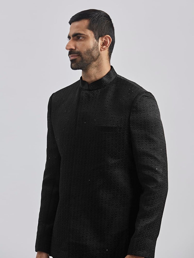 VASTRAMAY Men's Black Silk Blend Jodhpuri, Silk Blend Sequinced Embroidered Jodhpuri For Men, Traditional Indian Wear for Weddings & Festivals - Image 3