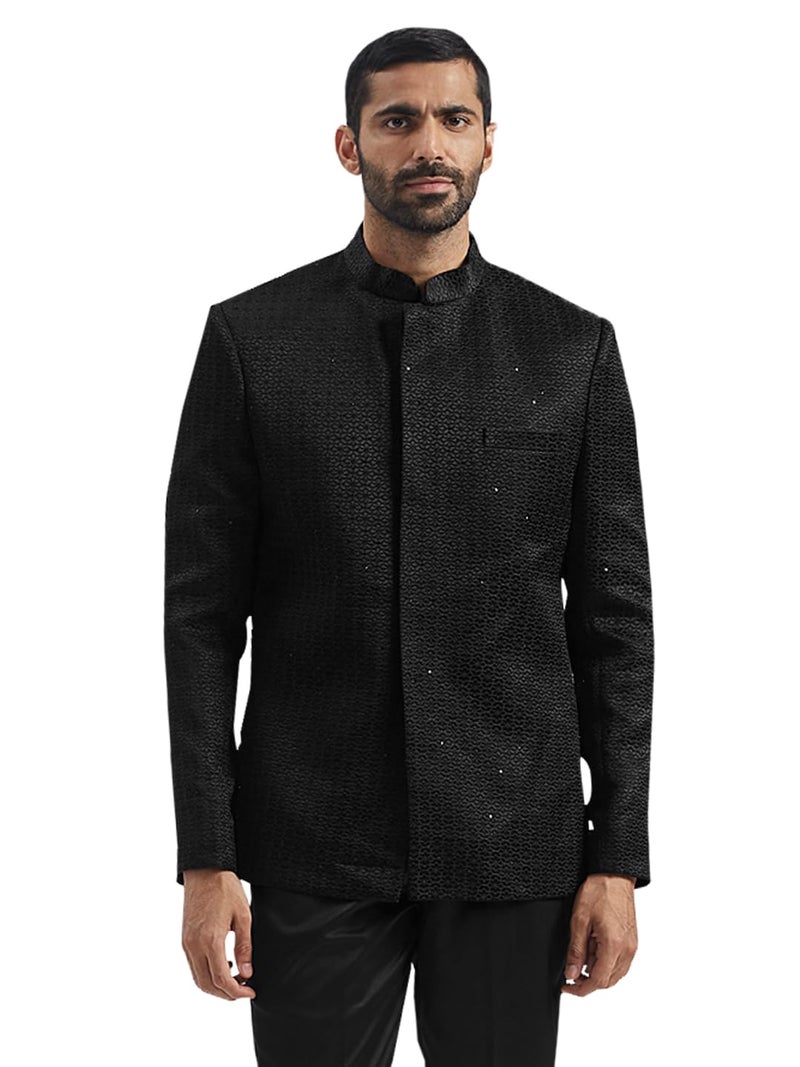 VASTRAMAY Men's Black Silk Blend Jodhpuri, Silk Blend Sequinced Embroidered Jodhpuri For Men, Traditional Indian Wear for Weddings & Festivals - Image 1