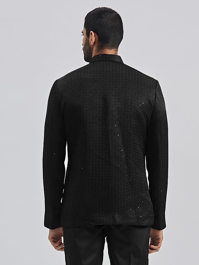 VASTRAMAY Men's Black Silk Blend Jodhpuri, Silk Blend Sequinced Embroidered Jodhpuri For Men, Traditional Indian Wear for Weddings & Festivals - Image 5