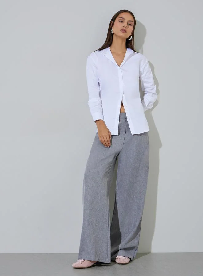 Styli Off White Solid Longlined Long Sleeves Oversized Shirt