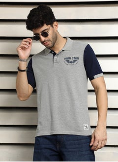 HIGH STAR Grey Colorblock Polo Collar T-Shirt for Men  - Image 1