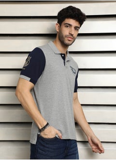 HIGH STAR Grey Colorblock Polo Collar T-Shirt for Men  - Image 3