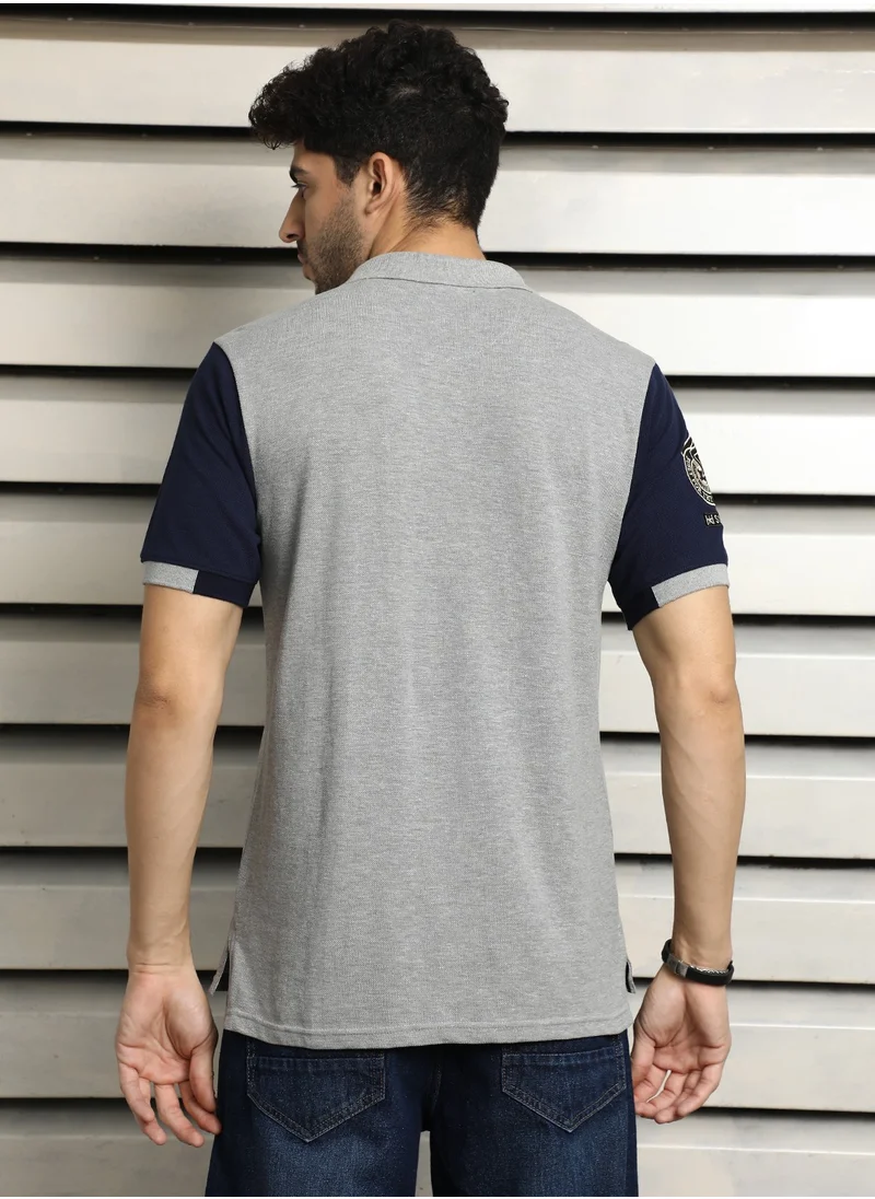 هاي ستار Grey Colorblock Polo Collar T-Shirt for Men