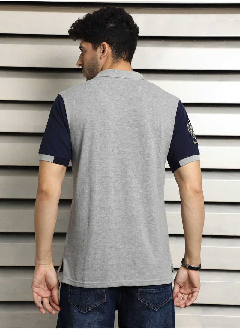 HIGH STAR Grey Colorblock Polo Collar T-Shirt for Men  - Image 5