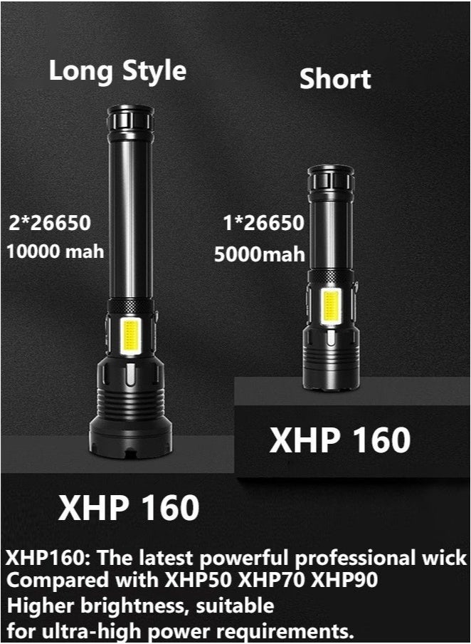 Arabest Powerful Led Flashlight, XHP160 High Power Torch Light, Rechargeable Tactical Flashlight, 26650 Usb Camping Lamp Short Style - Image 2