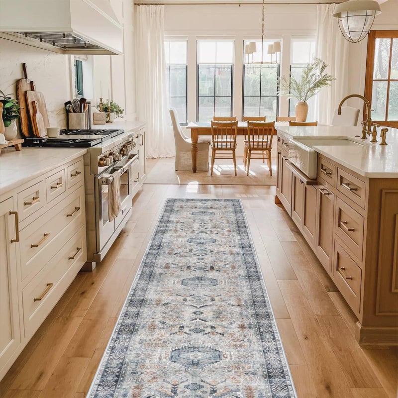 RUUGME Washable Kitchen Runner Rug 2x10: Non-Slip Hallway Entryway Rugs Indoor Soft Low Pile Stain Resistant Carpet for Bedroom Laundry Ultra-Thin Vintage Home Decor Mat for Bathroom (Grey/Blue, 2 x 10) - Image 1
