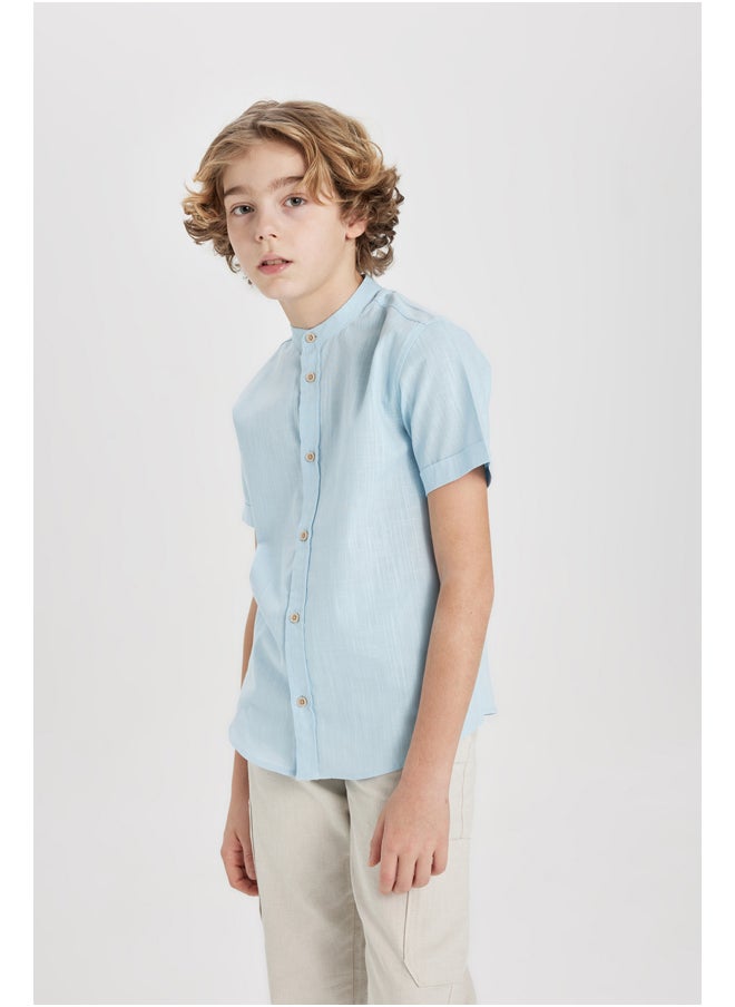 DeFacto - Boy Regular Fit Stand- Up Collar Woven Short Sleeve Shirt - Image 1