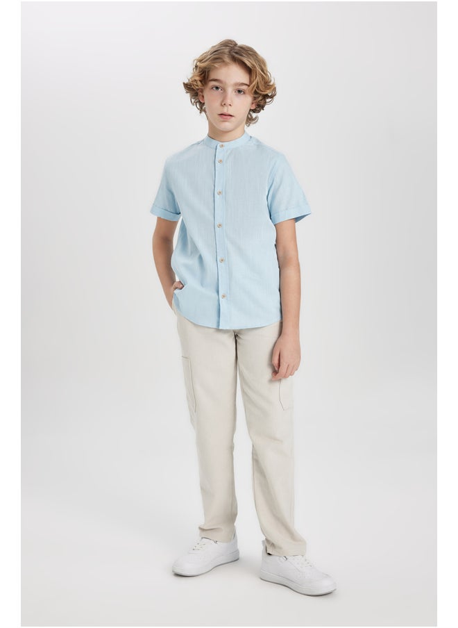 DeFacto - Boy Regular Fit Stand- Up Collar Woven Short Sleeve Shirt - Image 1