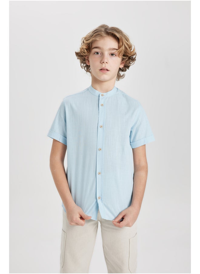 DeFacto - Boy Regular Fit Stand- Up Collar Woven Short Sleeve Shirt - Image 1