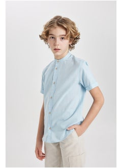 Boy Regular Fit Stand- Up Collar Woven Short Sleeve Shirt
