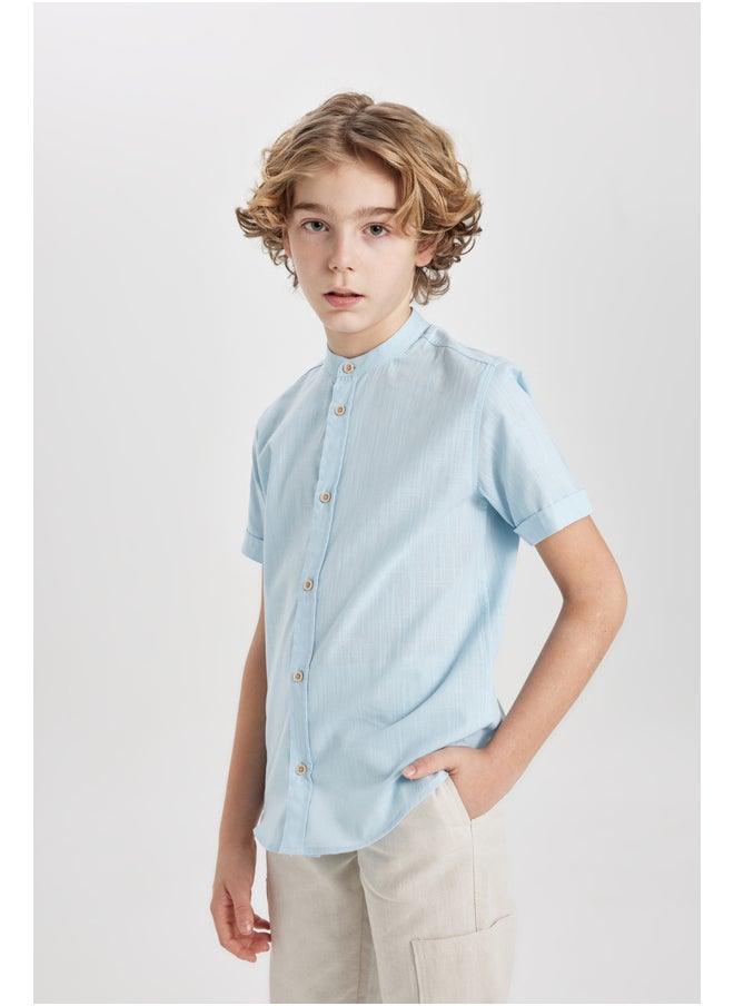 DeFacto - Boy Regular Fit Stand- Up Collar Woven Short Sleeve Shirt - Image 1