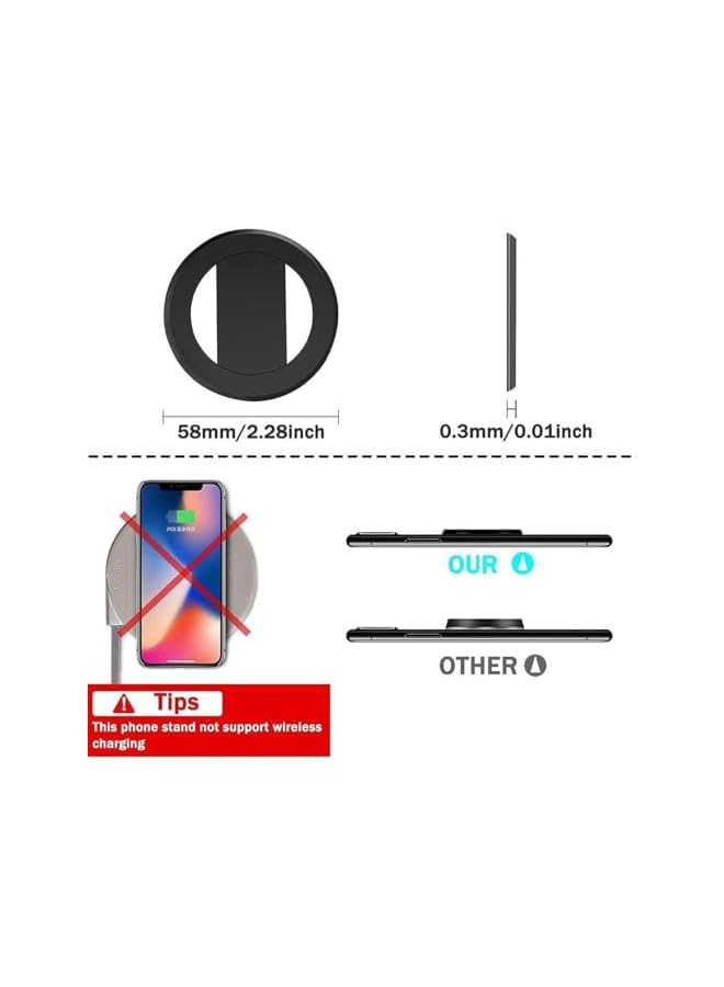 S-TOP Magnetic Phone Ring Holder, Ultra-Thin 3mm Anti Drop Finger Kickstand, Black Silicone Back Ring Cell Phone Grip, Phone Stand for Magnetic Car Mount and Most Smart Phones and Tablets - Image 3