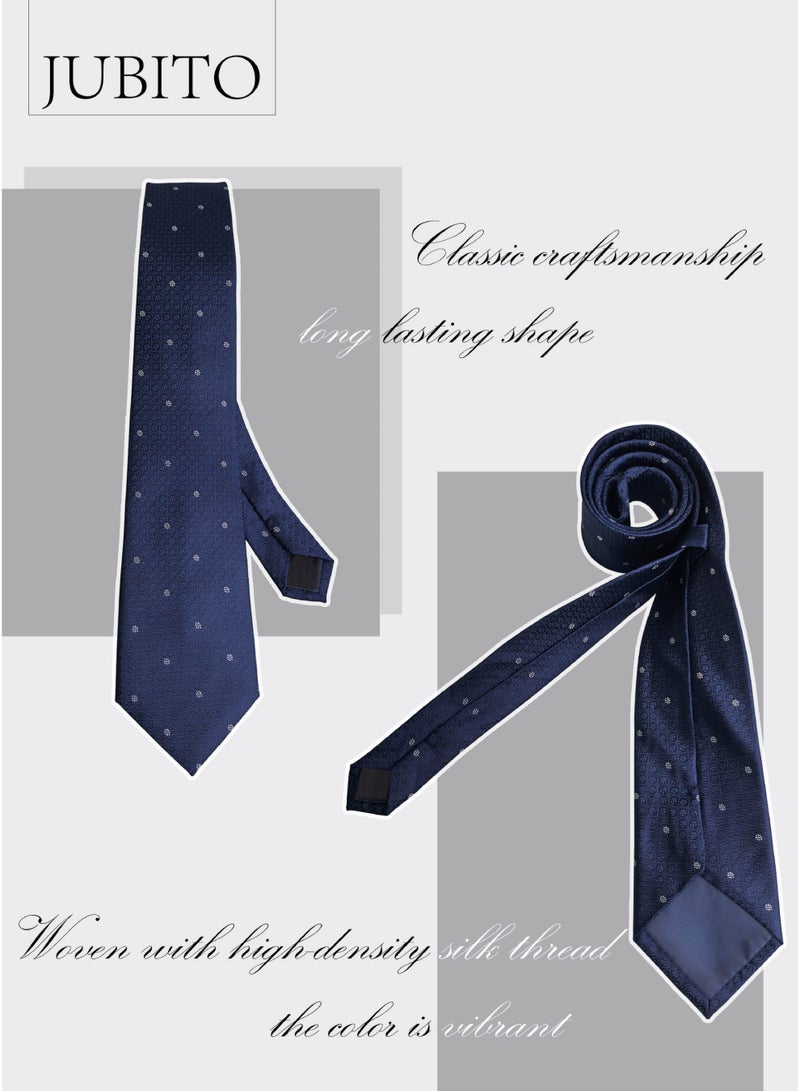جوبيت ربطة عنق رجالية، ربطة عنق يدوية، ربطة عنق رسمية للأعمال، ربطة عنق جاكار زرقاء 8 سم، صندوق هدايا للرجال - Image 4