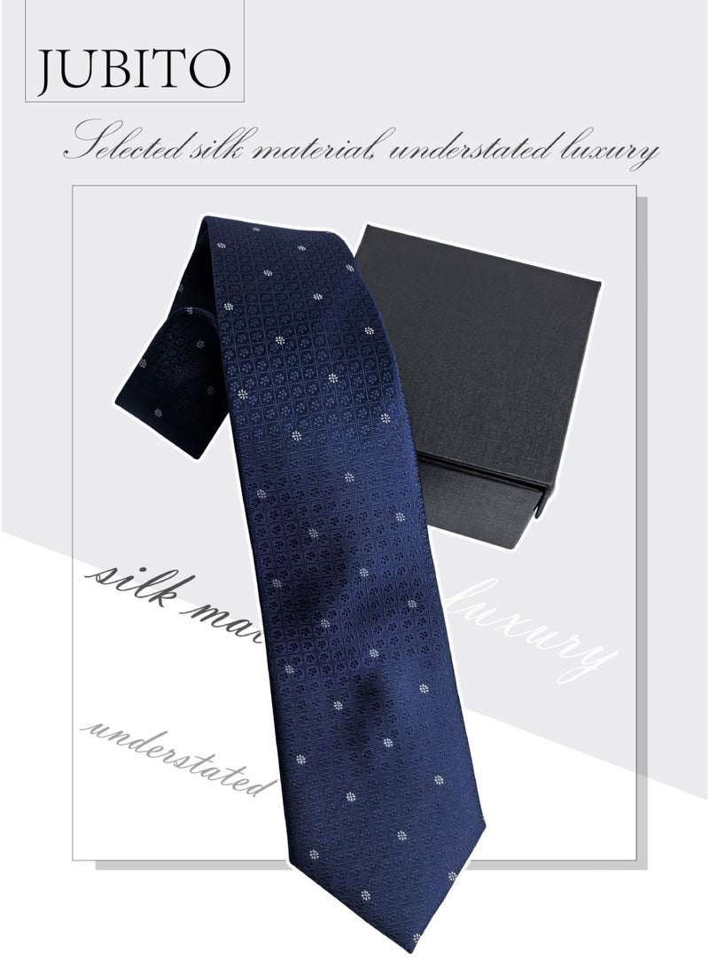 جوبيت ربطة عنق رجالية، ربطة عنق يدوية، ربطة عنق رسمية للأعمال، ربطة عنق جاكار زرقاء 8 سم، صندوق هدايا للرجال - Image 2