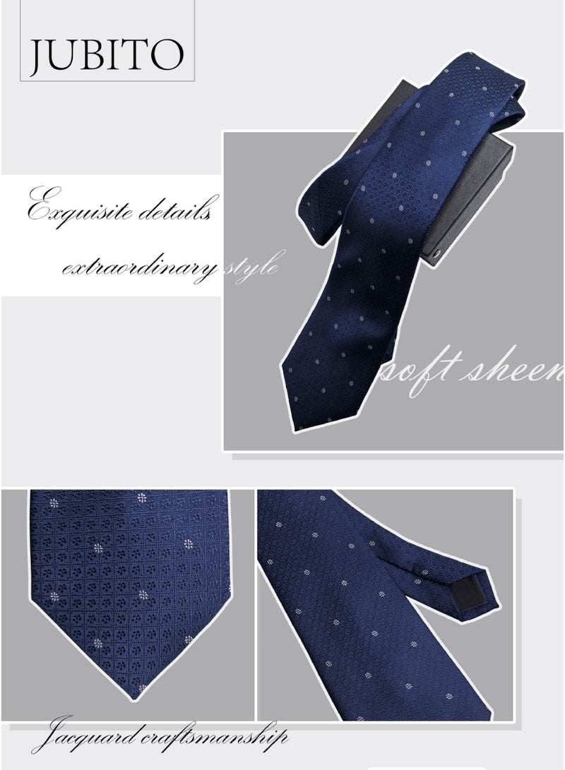 جوبيت ربطة عنق رجالية، ربطة عنق يدوية، ربطة عنق رسمية للأعمال، ربطة عنق جاكار زرقاء 8 سم، صندوق هدايا للرجال - Image 3