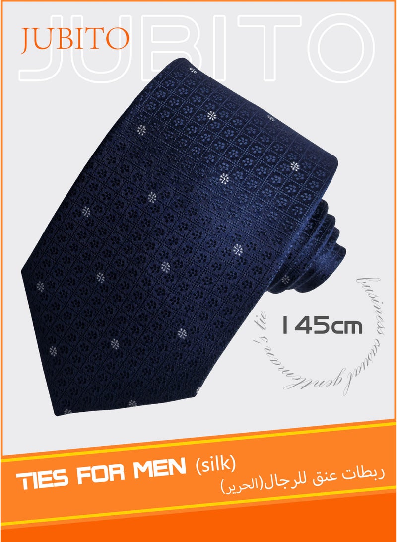 جوبيت ربطة عنق رجالية، ربطة عنق يدوية، ربطة عنق رسمية للأعمال، ربطة عنق جاكار زرقاء 8 سم، صندوق هدايا للرجال - Image 1