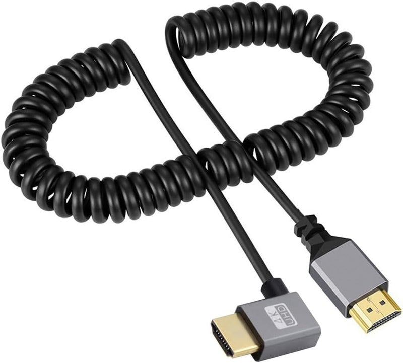 Coiled HDMI 2.0 Cable with 90-Degree Right Angle Connector, Supports 4K@60Hz - Image 1