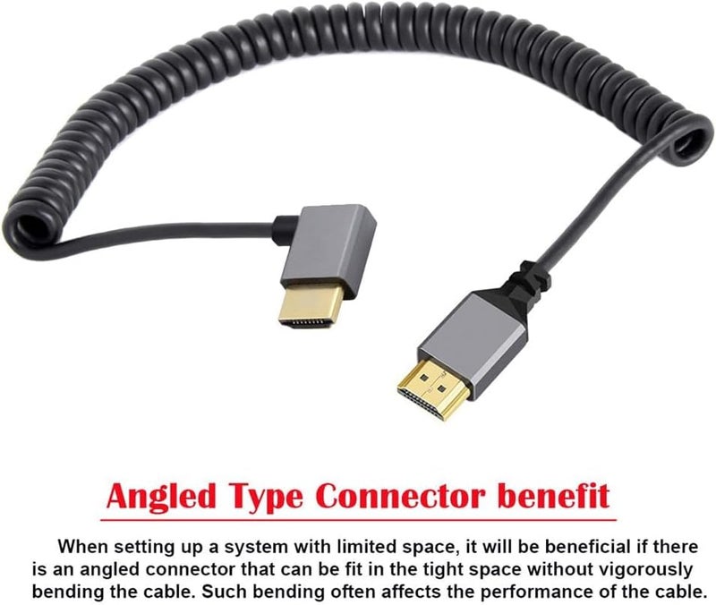 Coiled HDMI 2.0 Cable with 90-Degree Right Angle Connector, Supports 4K@60Hz - Image 2