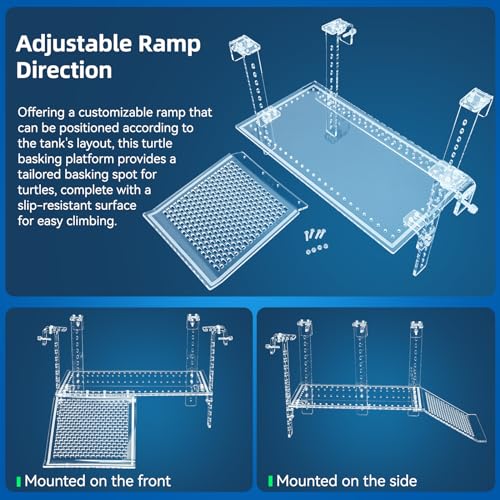 RunDuck Turtle Docks Large Adjustable Turtle Basking Platform for Aquatic Turtles, Design for Tanks 0.3"-2" Thick, Stable Construction,Slip-Resistant Ramp,Adjustable Ramp Direction (13'' x 6.9'') - Image 4