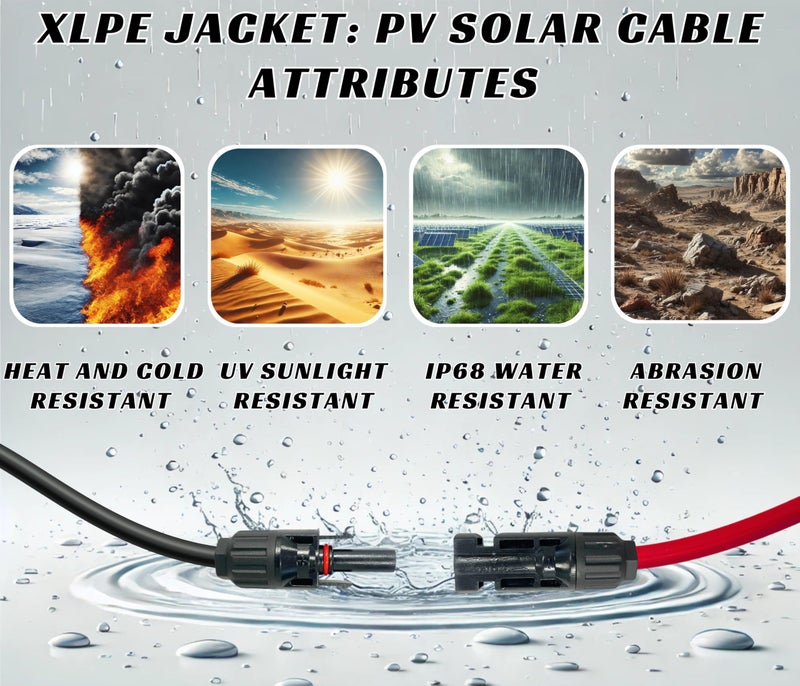 WindyNation 10 Gauge 10 AWG Pair 50 Feet Black + 50 Feet Red PV Photovoltaic Solar Panel Extension Cable Wire Solar Connectors - Image 4
