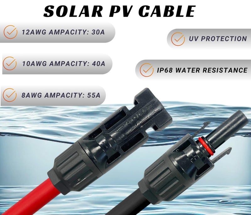 WindyNation 10 Gauge 10 AWG Pair 50 Feet Black + 50 Feet Red PV Photovoltaic Solar Panel Extension Cable Wire Solar Connectors - Image 5