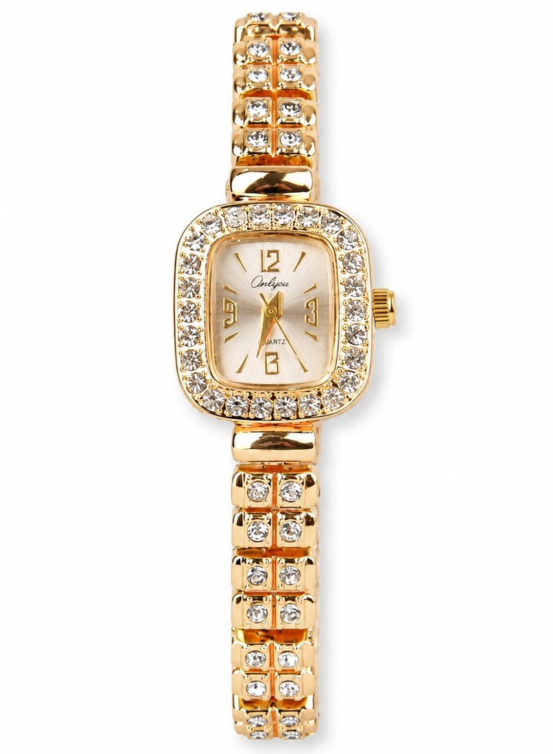 Onlyou Elegant Women’s Quartz Wrist Watch – Gold Stainless Steel Strap – Elegant Square Design for Daily Use - Image 1
