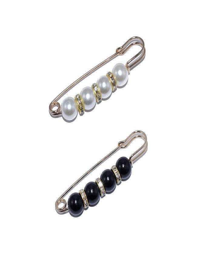 ROFARSO Black & White Safety Pins Brooch Pins for Women Fashion Jewelry, Faux Pearl and Rhinestone Crystal Accessory for Party Wedding Gift, Gift for Women Girl (2pics) - Image 1